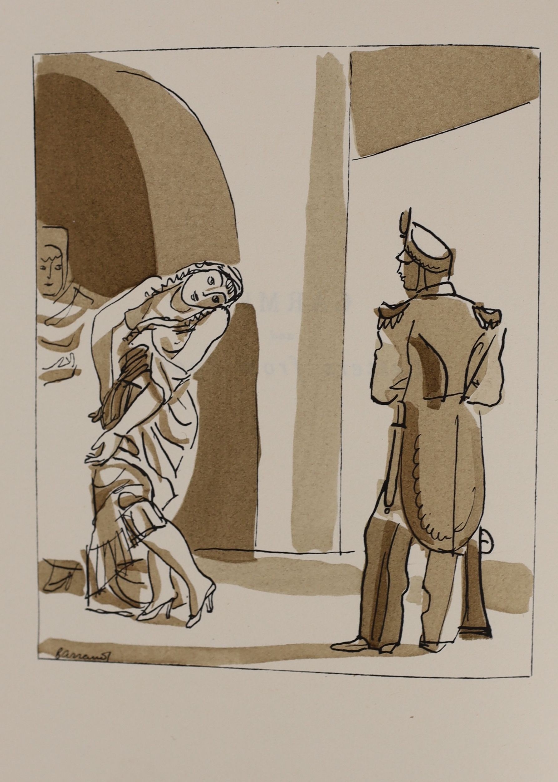 Merimée, Prosper - Carmen and Letters from Spain. Limited edition, one of 595. Complete with 10 monochrome water colour illustrations by Maurice Barraud, many of which are full page. Original pictorial board with gilt le